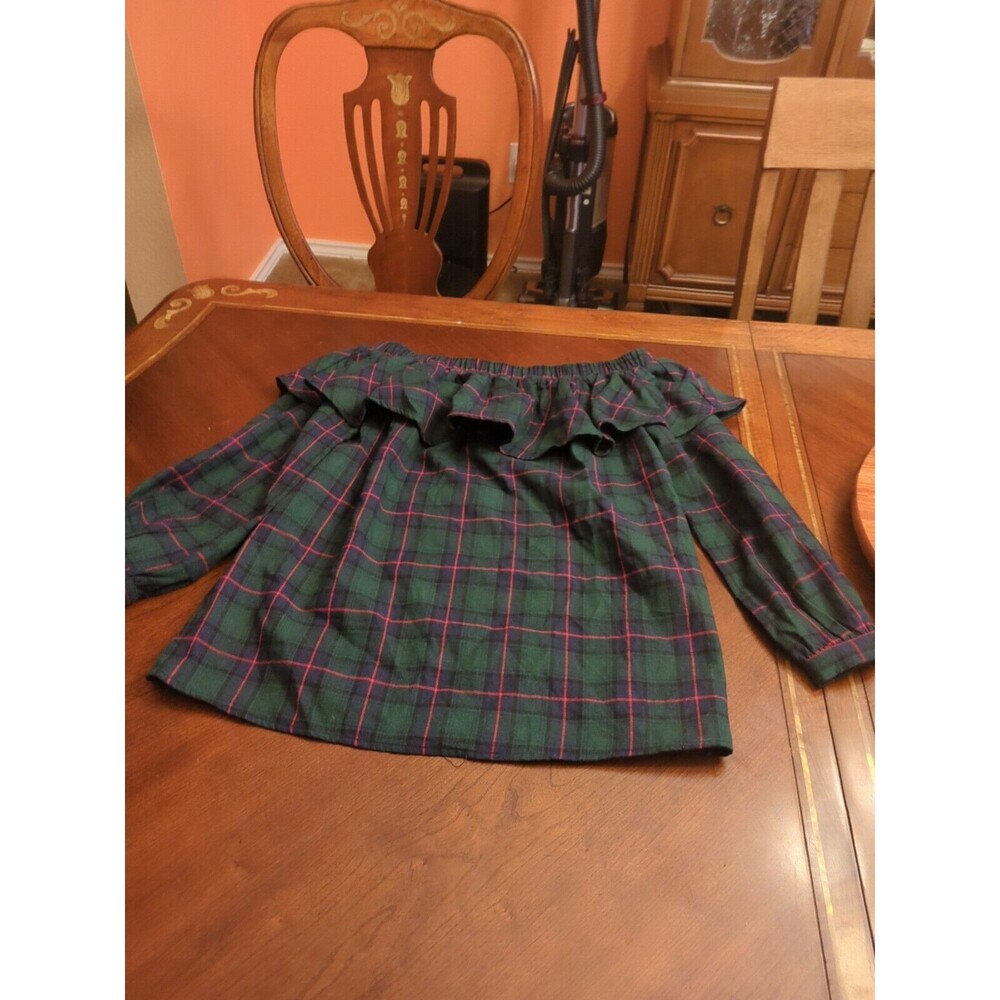 Gibson Latimer Cold shoulder Womens Top with Flutter Sleeves Checked, Size M
